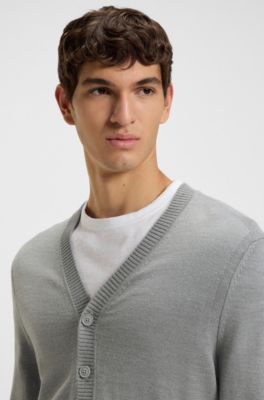 Regular-fit cardigan in a wool blend, Grey
