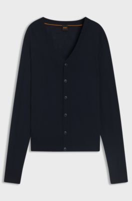 Regular-fit cardigan in a wool blend, Dark Blue