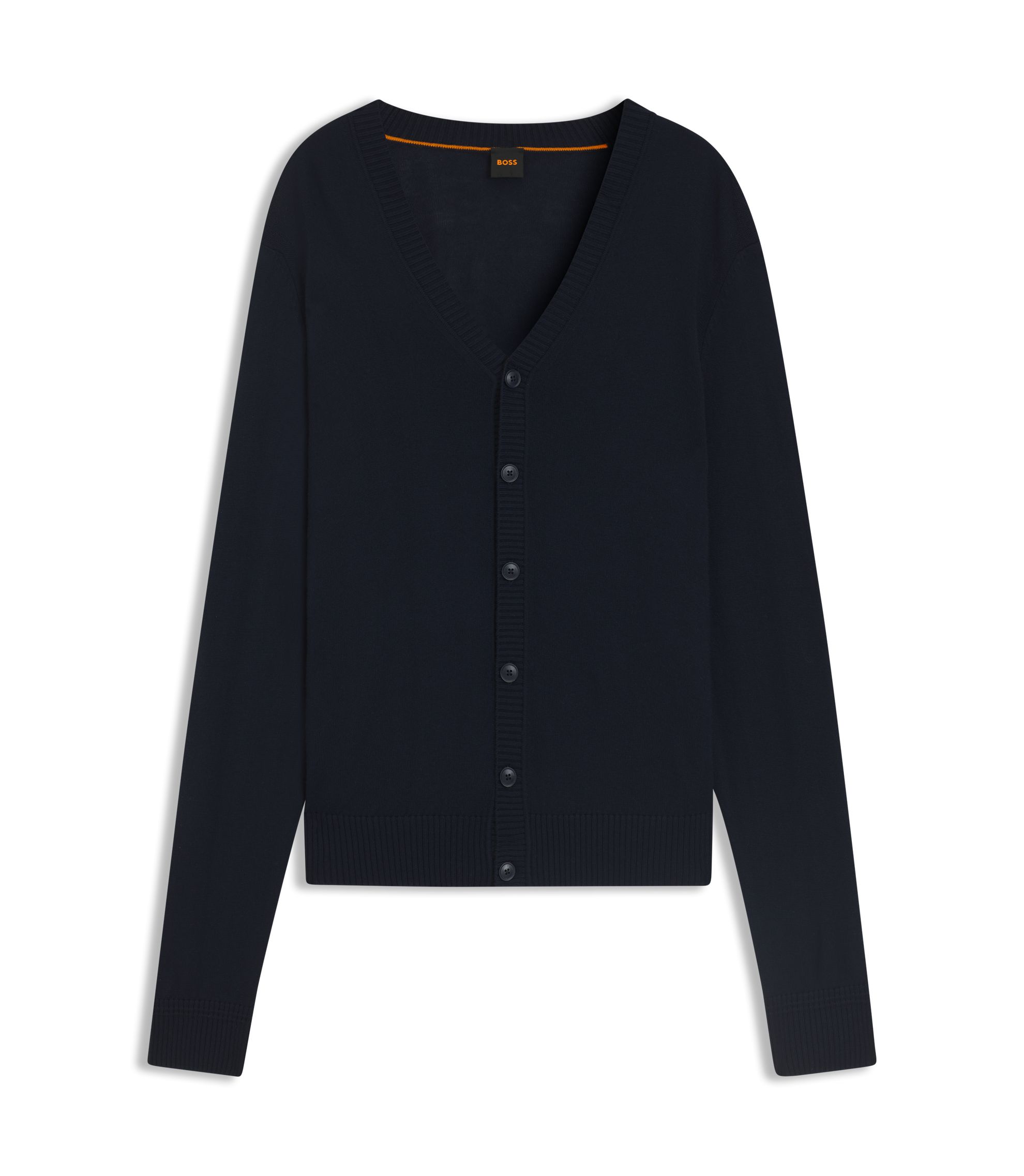 BOSS Regular-Fit Cardigan aus Woll-Mix Dunkelblau