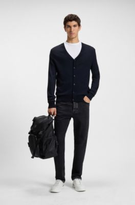 Regular-fit cardigan in a wool blend, Dark Blue