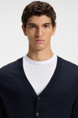 Regular-fit cardigan in a wool blend, Dark Blue