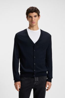 Regular-fit cardigan in a wool blend, Dark Blue