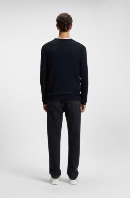 Regular-fit cardigan in a wool blend, Dark Blue