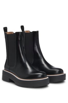 BOSS - Leather Chelsea boots with Double B monogram - Black