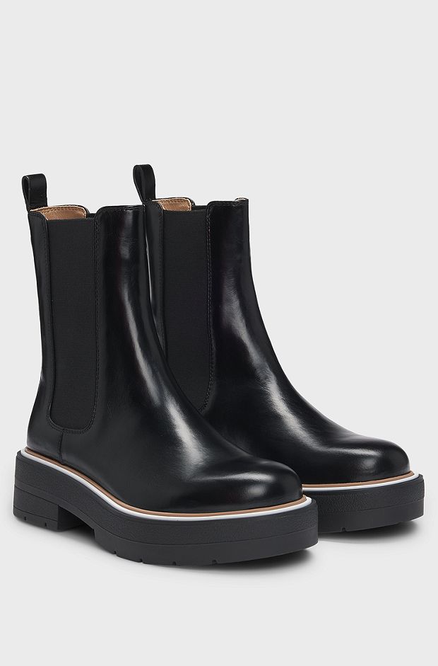 Leather Chelsea boots with Double B monogram, Black