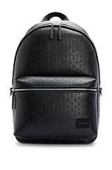 Faux-leather backpack with repeat-logo motif, Black