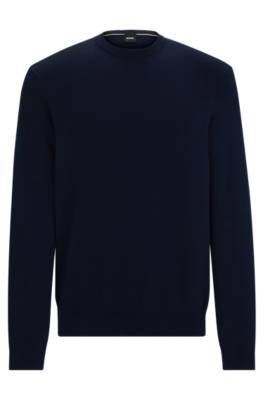 Hugo Boss Regular-fit Sweater In 100% Cotton With Ribbed Cuffs In Blue