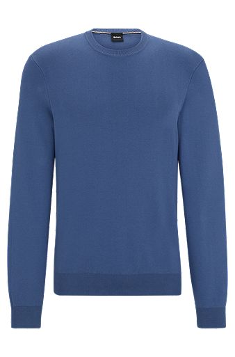 Regular-fit sweater in 100% cotton with ribbed cuffs, Blue