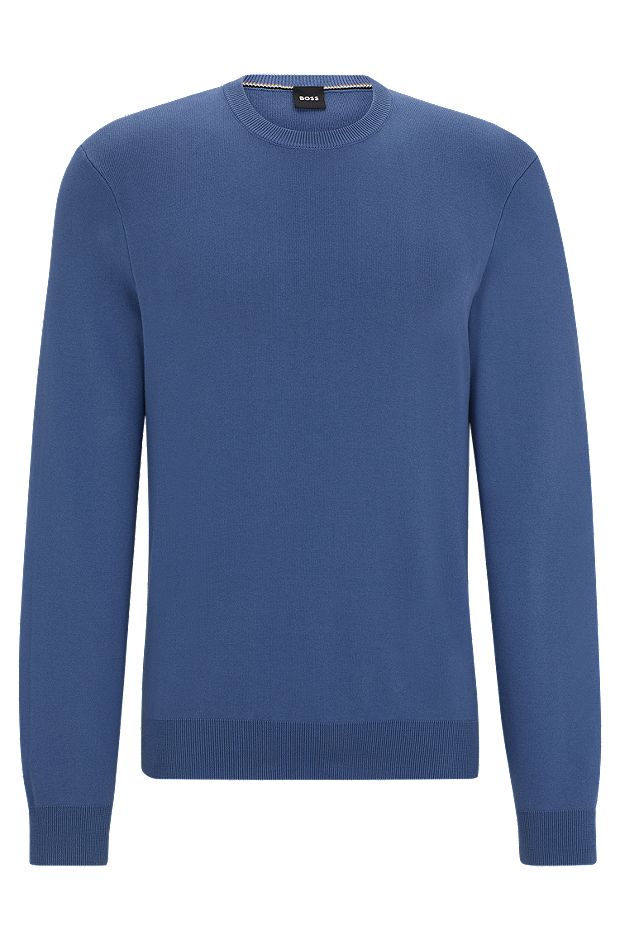 Regular-fit sweater in 100% cotton with ribbed cuffs, Blue