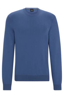 Hugo Boss Regular-fit Sweater In 100% Cotton With Ribbed Cuffs In Blue