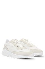 Mixed-material trainers with suede and faux leather, White