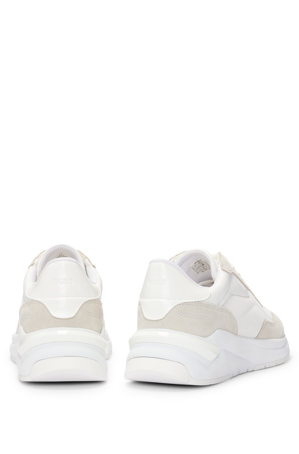 Mixed-material trainers with suede and faux leather, White