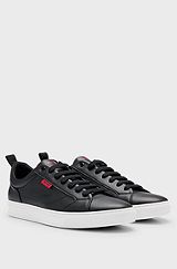 Cupsole trainers in faux leather with logo flag, Black