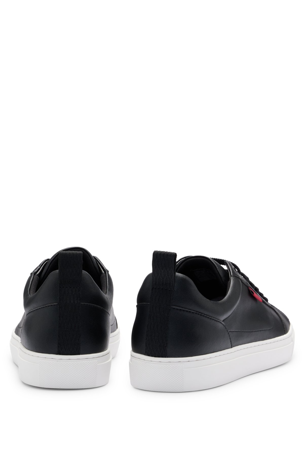 Cupsole trainers in faux leather with logo flag, Black