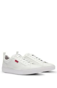 Cupsole trainers in faux leather with logo flag, White
