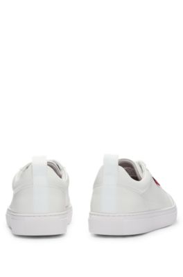 Cupsole trainers in faux leather with logo flag, White