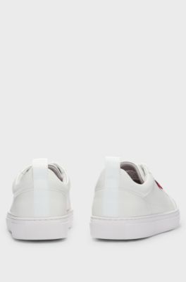Cupsole trainers in faux leather with logo flag, White