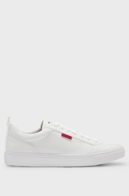 Cupsole trainers in faux leather with logo flag, White