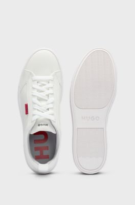 Cupsole trainers in faux leather with logo flag, White