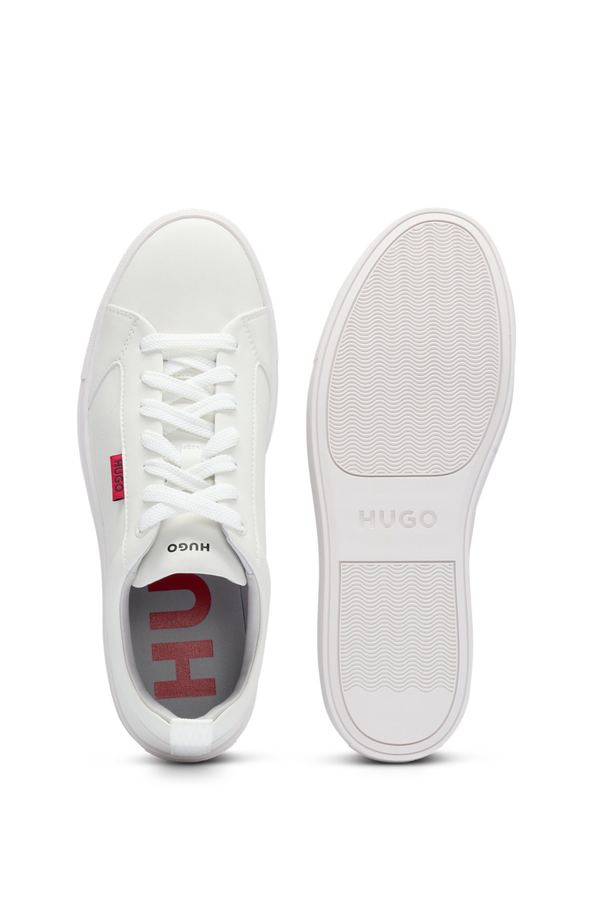 Cupsole trainers in faux leather with logo flag, White