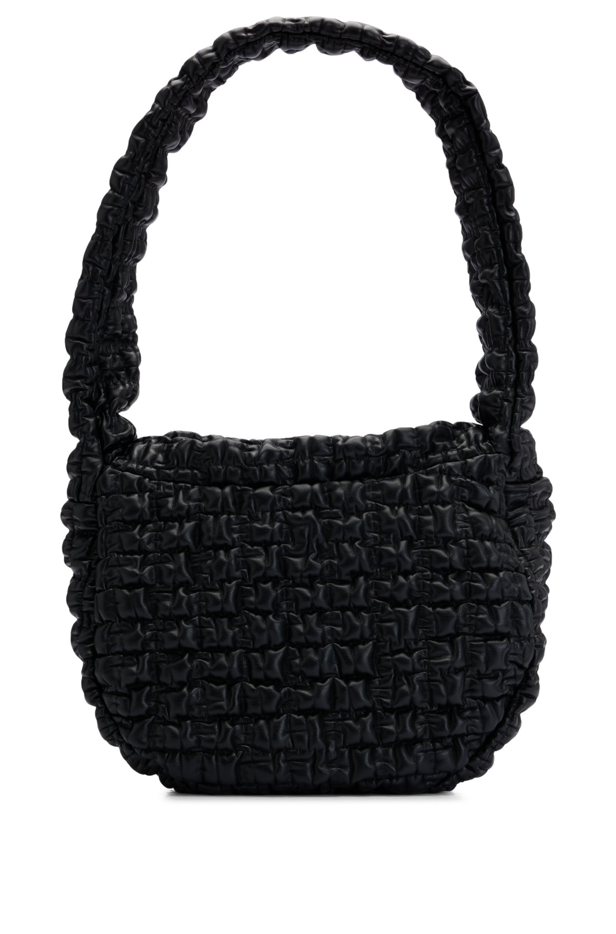 Shoulder bag in quilted-effect faux leather, Black