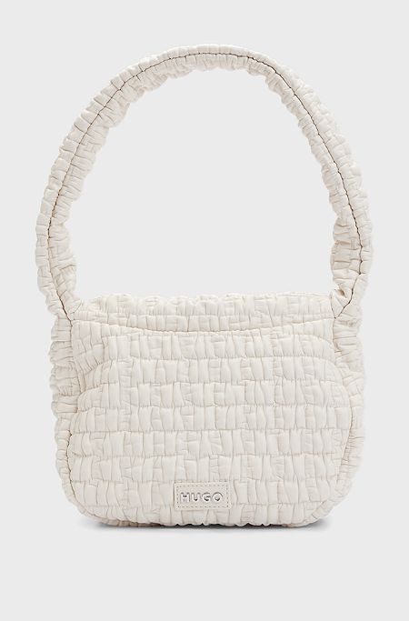 Shoulder bag in quilted-effect faux leather, Natural