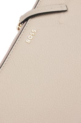 Ziparound wallet in pebble-textured leather with logo lettering, Light Beige