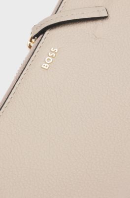 Ziparound wallet in pebble-textured leather with logo lettering, Light Beige