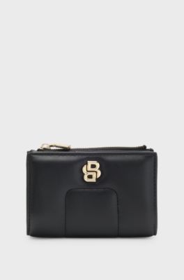Quilted wallet with Double B monogram trim, Black