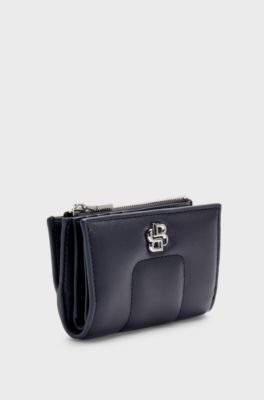 Quilted wallet with Double B monogram trim, Dark Blue