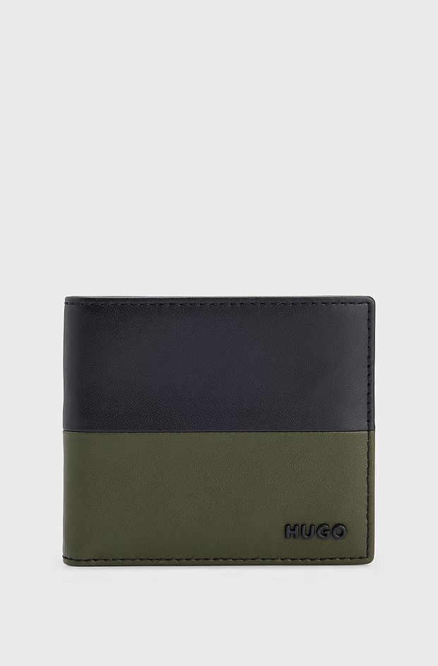 Two-tone wallet in nappa leather with logo lettering, Black