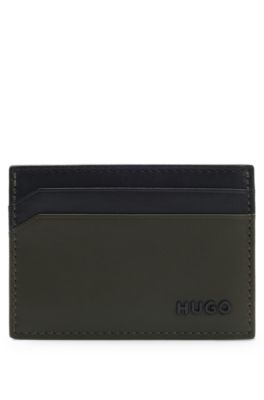 Two-tone leather card holder with logo lettering, Black