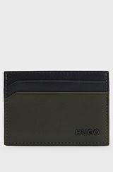 Two-tone leather card holder with logo lettering, Black