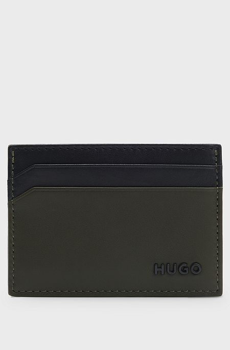 Two-tone leather card holder with logo lettering, Black