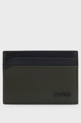 Two-tone leather card holder with logo lettering, Black