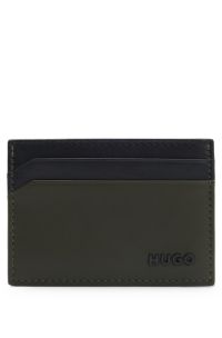 Two-tone leather card holder with logo lettering, Black