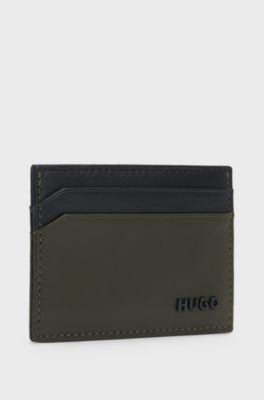 Two-tone leather card holder with logo lettering, Black