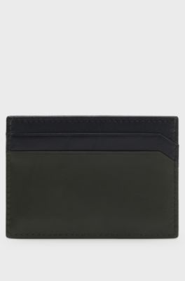 Two-tone leather card holder with logo lettering, Black