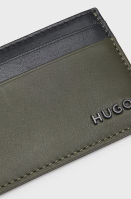 Two-tone leather card holder with logo lettering, Black