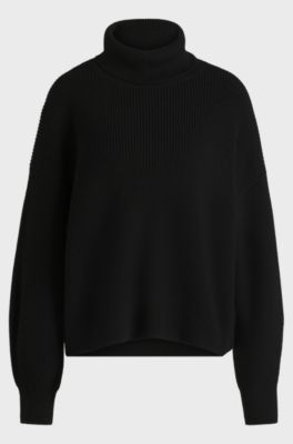 Ribbed rollneck sweater in wool, Black