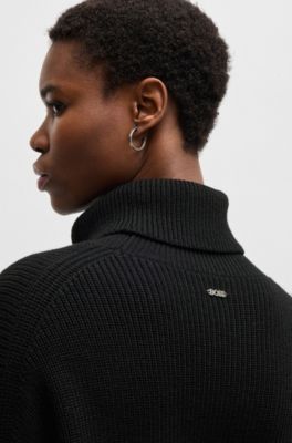 Ribbed rollneck sweater in wool, Black