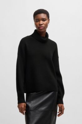 Ribbed rollneck sweater in wool, Black