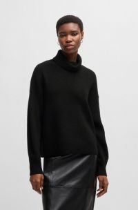 Ribbed rollneck sweater in wool, Black