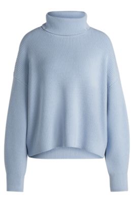 Ribbed rollneck sweater in wool, Light Blue