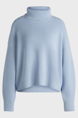 Ribbed rollneck sweater in wool, Blue
