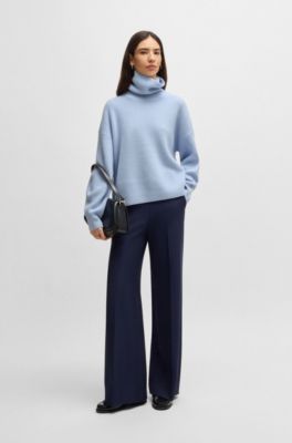 Ribbed rollneck sweater in wool, Light Blue