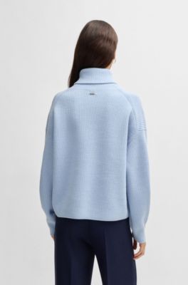 Ribbed rollneck sweater in wool, Light Blue