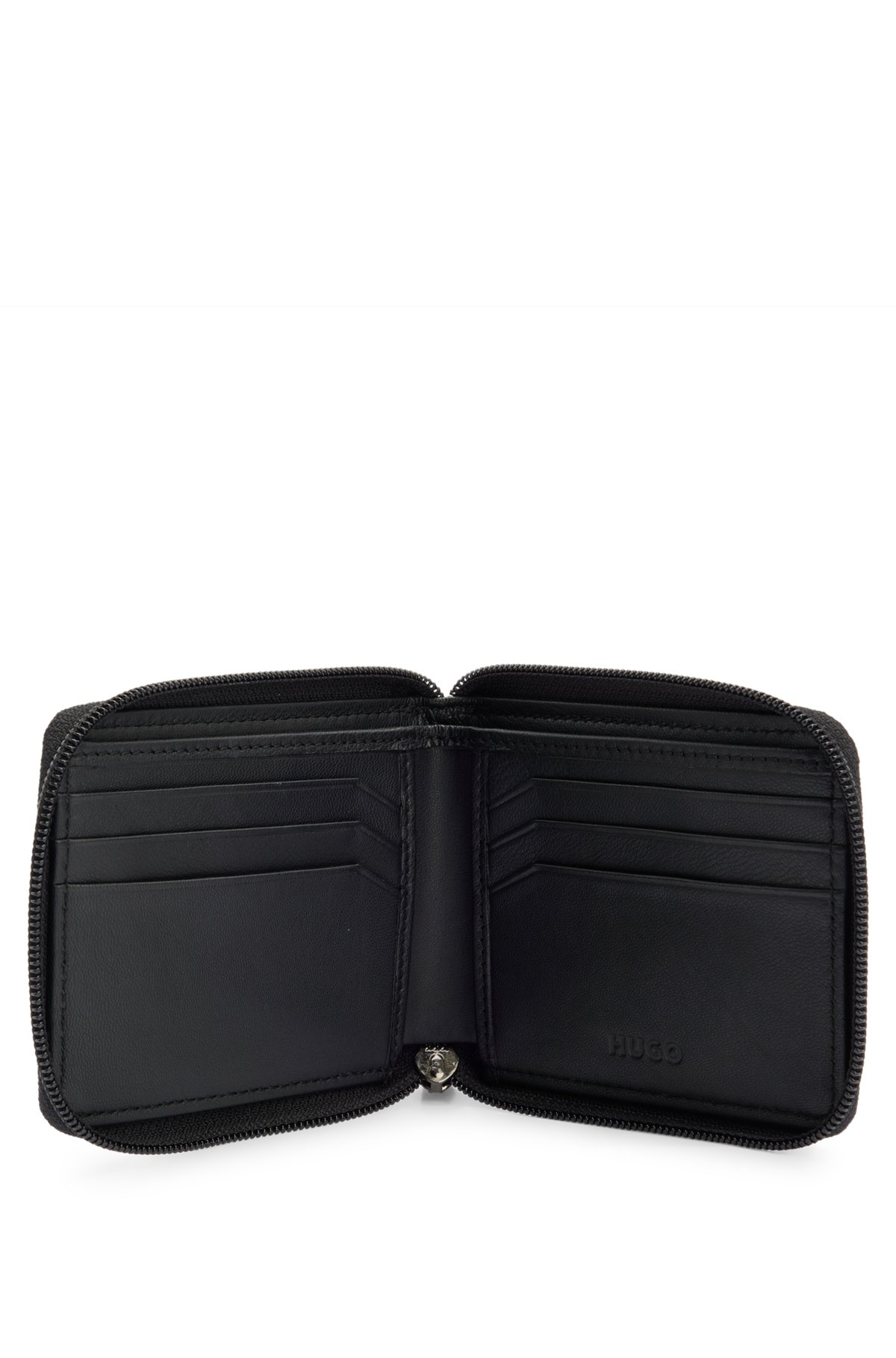 Ziparound wallet in matte leather with stacked logos, Black