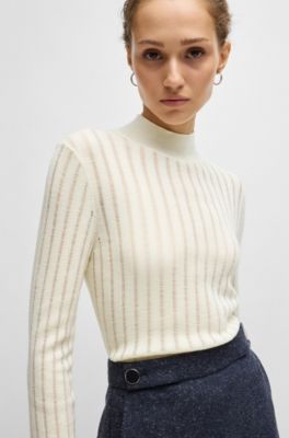 Virgin-wool sweater with structured stripes, White