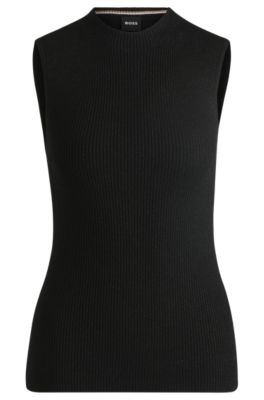 Sleeveless ribbed top with sparkle effect, Black